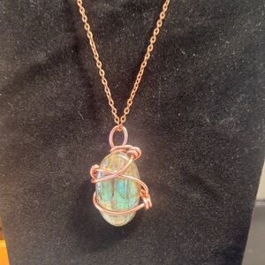 Hand Crafted Copper Wire-Wrapped Labradorite Necklace - Blue Green